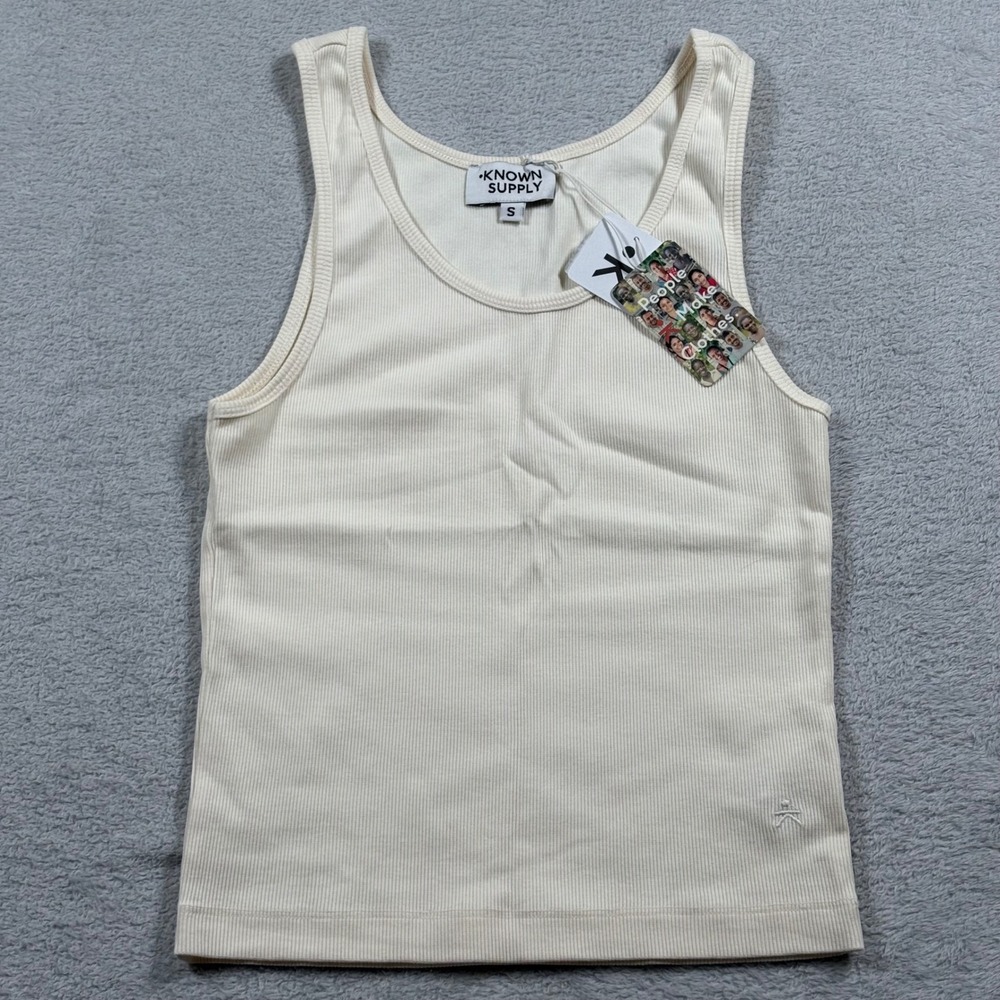 Known Supply Garnet Tank Top Stone Beige Ribbed Organic Cotton Small NEW